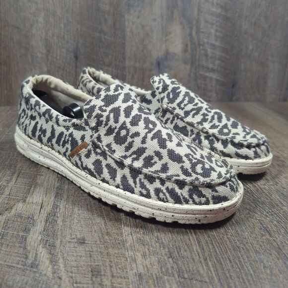 Hey Dude Womens Misty Woven Cheetah Grey Slip On Shoes Light Weight Size 9 - Picture 1 of 13
